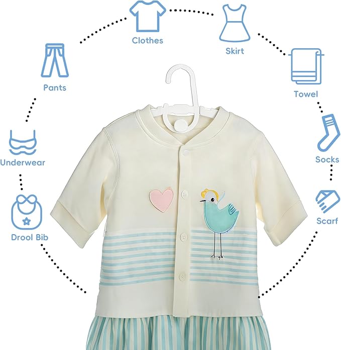 30 Pack Baby Kids Clothes Hangers Adjustable Stackable for Infant to Children - Thick Plastic, Non-Slip, Space Saving, White
