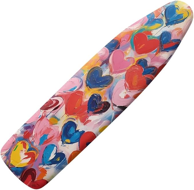 Colorful Love Heart Heat & Stain Resistant Iron Board Cover Easy-Fit Replacement Ironing Board Cover for 15" x 54" Ironing Boards Valentine's Decoration