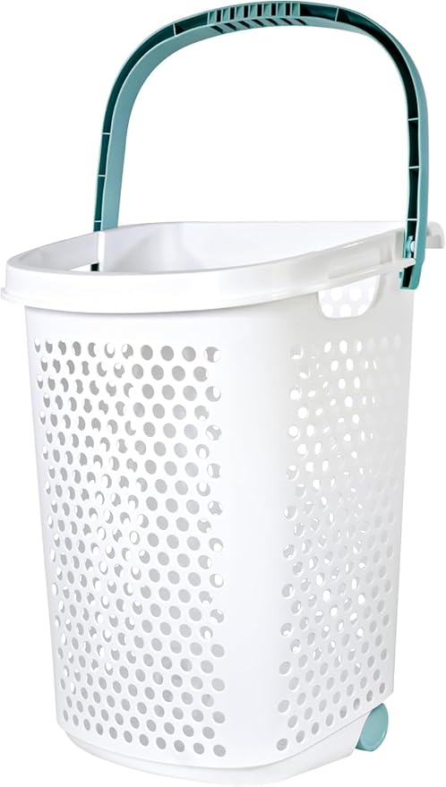 Heavy-Duty Plastic Rolling Clothes Laundry Basket with Wheels: Pop-Up Handle, Ventilated Design, Spacious 70.52 Liter (2 Bushel) Capacity, Easy to Clean - Perfect for Home or Laundry Room