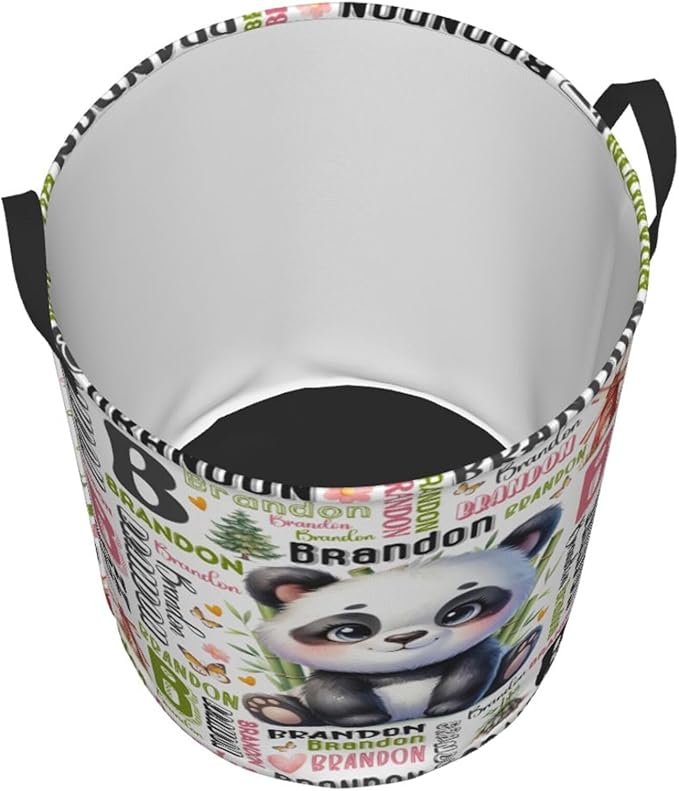 Personalized Panda Laundry Basket For Baby Kids Boys Girls Adult Custom Hamper Basket With Name For Bathroom Bedrooms Collapsible Baby Laundry Basket, Dirty Clothes Hamper With Handles