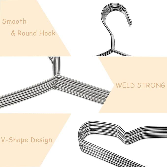 Extra Wide Wire Hangers for Plus Size Clothes, 19.6 Inch Stainless Steel Plus Size Hangers Ideal for XL, XXL Shirts, Coats, Dresses, Etc. Silver. 30pk.