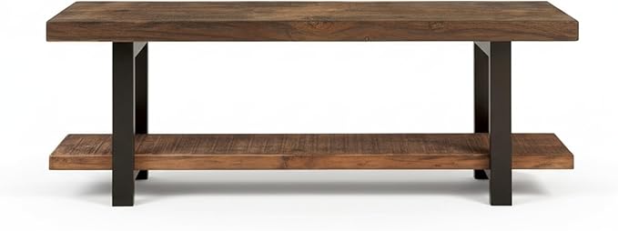Alaterre Furniture Pomona Entryway Organizer – Modern Rustic 48-Inch Solid Wood Entryway Bench with Open Bottom Storage Shelf – Farmhouse Hallway Seating for Mudroom or Foyer (Rustic Brown)