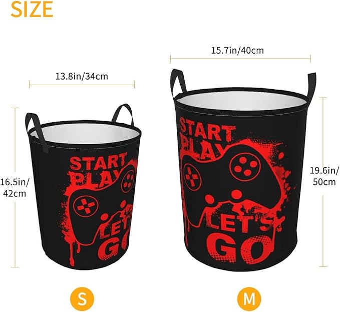 Game Joystick Round Laundry Hamper Storage Basket Toys Clothes Organizer Bin For Home Bathroom Bedroom Dorm Nursery, 62l
