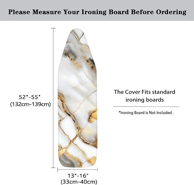 Marble 15x54 Ironing Board Cover with Elastic Edge and Scorch and Stain Resistant Thick Ironing Board Covers Easy to Clean (Not Include Pad)