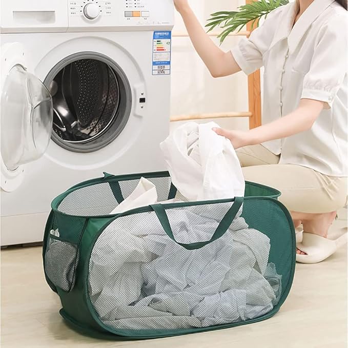 4 Piece Popup Mesh Laundry Basket Durable Handles Collapsible Laundry Baskets Folding Clothes Pastic Hamper for Laundry Room College Dorm (Beige)