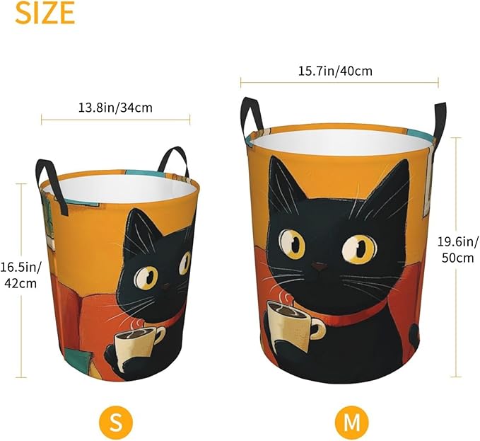 Cute Black Cat Print Laundry Basket For Storage Bins Gift Baskets Bedroom Clothes Hamper