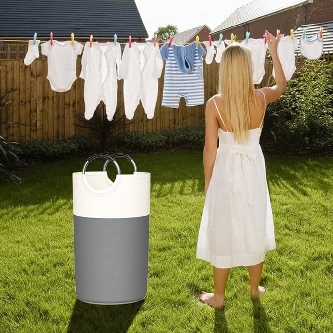 2 Pack 90L Laundry Hamper Large Collapsible Laundry Baskets, Tall Foldable Sturdy Dirty Clothes Hamper with Aluminum Soft Handles for Laundry Room College Dorm Bathroom Bedroom(Grey)