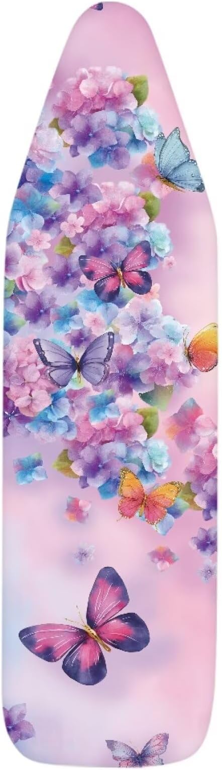 Butterfly Flower Iron Board Cover with Padding Stantard Size 15x54 inch Ironing Board Cover Hook and Loop Fasteners Pressing Cloth for Ironing