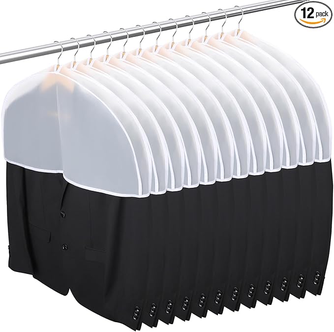 Shoulder Covers for Hanging Clothes, 24x12x2 inch, Pack of 12, Shoulder Cover for Closet Storage, Breathable Clear Plastic Clothes Cover for Hanging T Shirt, Suit, Coat, Jacket, Dress, Gown
