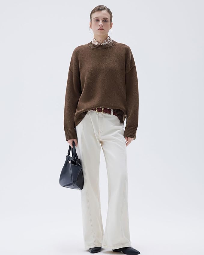 SUUKSESS Women Cashmere Blend Oversized Crew Neck Long Sleeve Pullover Sweaters