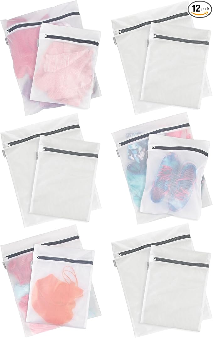 iDesign Medium and Large Laundry Delicates-Set of 12-White Mesh Wash Bags M12