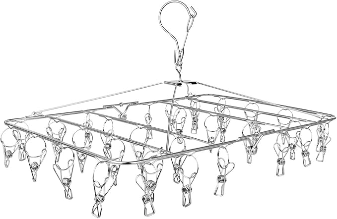 Fayleeko Drying Rack, 52 Clips Stainless Steel Laundry Drying Rack Folding Sock, Underwear, Clothes Hangers for Drying Towels, Bras, Lingerie, Baby Clothes