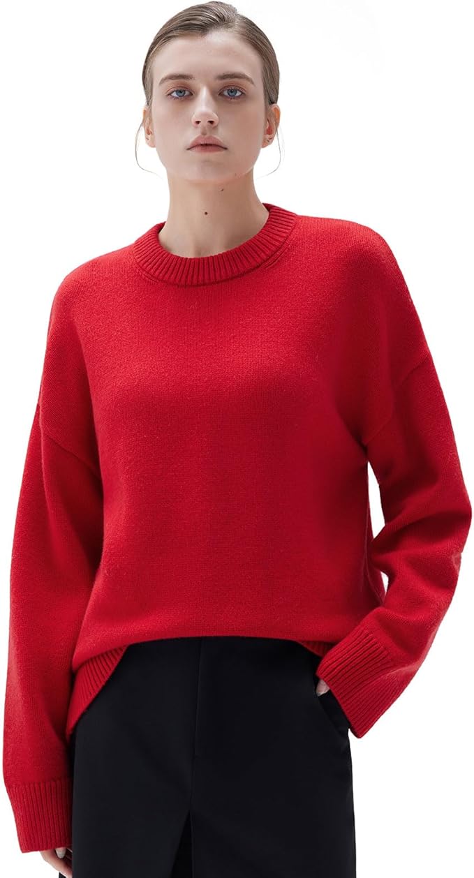 SUUKSESS Women Cashmere Blend Oversized Crew Neck Long Sleeve Pullover Sweaters