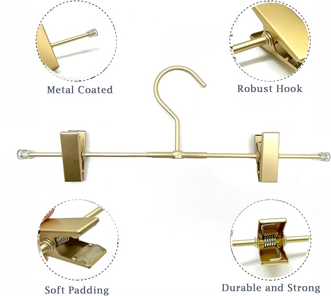 20 Pack Gold Aluminum Bottom Clips Heavy Duty Pants Jean Trouser Hangers Clothes Hangers -Legging Organizer Adjustable Clips Pants Skirt Blouse Hanger ﻿