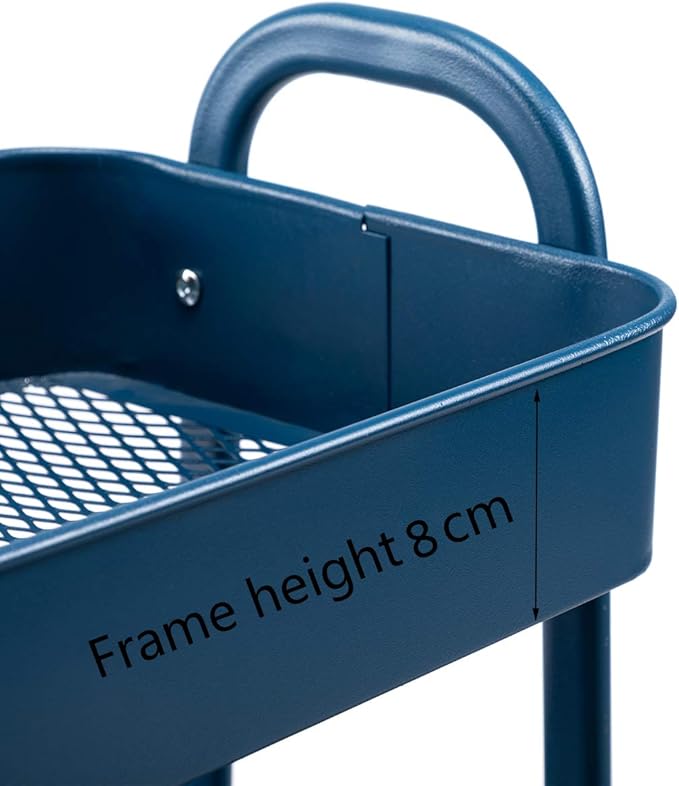 AGTEK 3 Tier Utility Rolling Cart with Lockable Wheels, Metal Multifunctional Storage, Organizer Cart for Kitchen, Office, Living Room, Makeup, Craft, Art Studio,Navy Blue