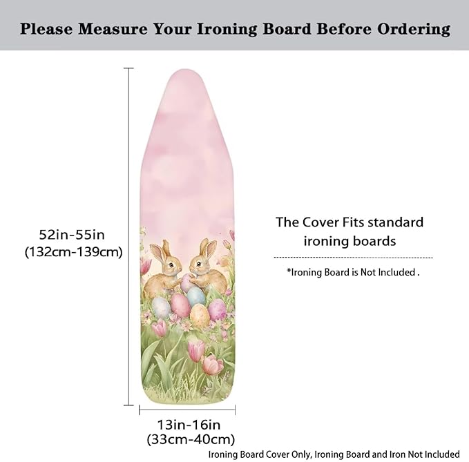 Tulip and Easter Bunny Ironing Board Covers Standard Size,Table Top Ironing Board Padding Thick,Scorch Resistant Iron Board Replacement Cover with Elastic Edge,Easy to Install