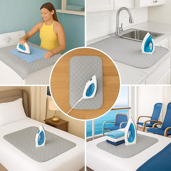 Magnetic Portable Ironing Mat 18" x 31" – Quilted Heat-Resistant Ironing Blanket for Washer or Dryer Tops – Foldable Tabletop Ironing Pad and Board Alternative