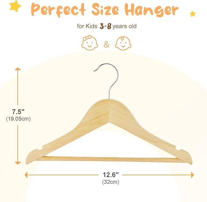 HOUSE DAY Wooden Baby Hangers for Closet 20 Pack, Kids Wooden Hangers for Baby Clothes, Heavy Duty Wood Toddler Coat Hanger with Non Slip Pant Bar, 360° Swivel Hook, Shoulder Notches, Natural