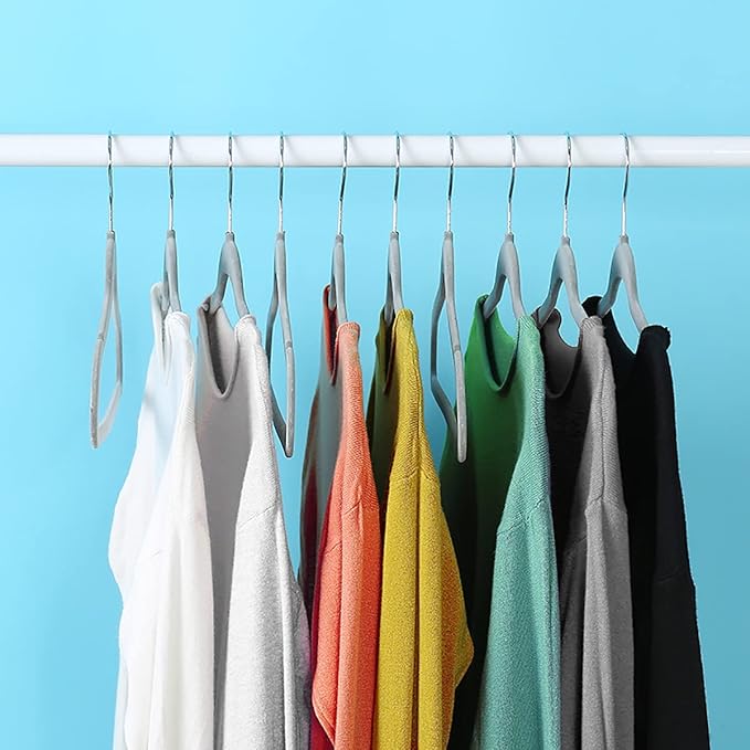 Elegant Velvet Hangers 10-Pack, Space Saving Coat Hanger, Non-Slip Hangers, Clothes Hangers Dress and Trouser Hangers., Gray