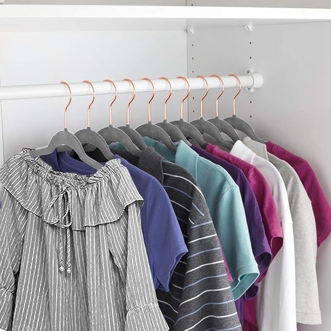 VECELO Premium Velvet Suit Hangers Heavy Duty (50 Pack) - Non Slip & Space-Saving Clothes Hangers with 6 Finger Clips and Tie Rack Excellent for Men and Women (Gray)