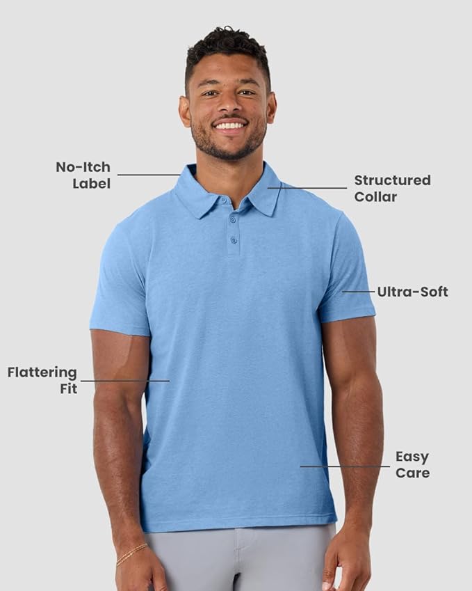 INTO THE AM Polo Shirts for Men - Slim Fit Short Sleeve Collared Shirt S - 4XL Fitted Collar Polos for Work