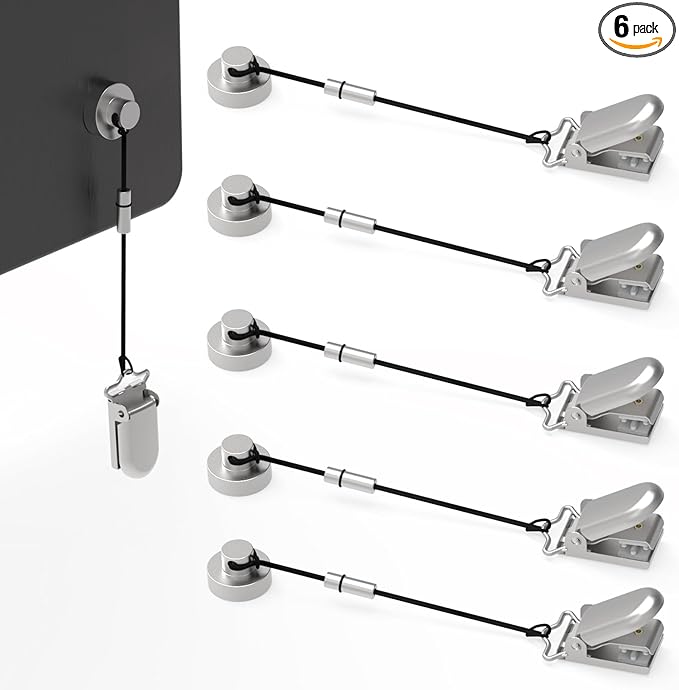 Ant Mag Magnets Clips for Hanging Metal Clips Biting Design with Strings Perfect for Gloves Towels Hats Organization, Magnetic Clip for Fridge Locker Grill Indoor Outdoor Use 6 Pack