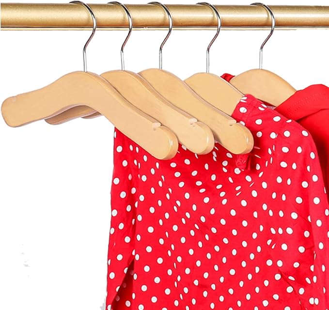 10pcs Children's Wooden Hangers - Natural Wooden Kids Coat Hangers (9.4 inches) for Baby Clothes Closet