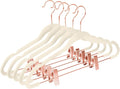MIZGI Premium Velvet Pants Hangers with Clips (Pack of 10) Slim Skirt Hangers- Non Slip Felt Outfit Dress Hangers Ivory - Copper/Rose Gold Hooks,Space Saving Shirt Clothes Hangers
