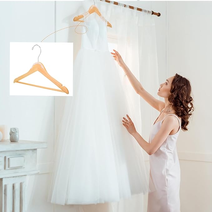 5 Pcs Bridal Dress Hanger Wooden Pearl Wedding Dress Bridal Hanger with Pearl Brown Wooden Wedding Party Gift (Wood Color,Stylish)