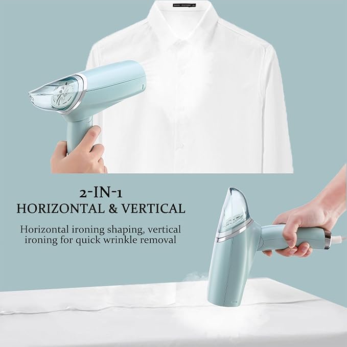 Handheld Clothing Steamer, 1000W Portable Foldable Stainless Steel Panel Steam Iron，A Small Clothing Wrinkle Remover Weighing 1.32 Pounds Suitable for Home, Travel & Office (Blue)