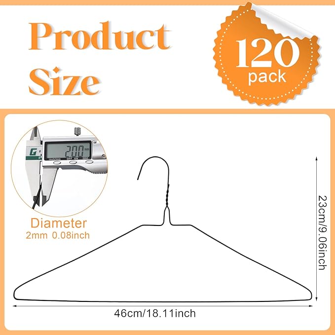 120 Pcs Wire Hangers Bulk 17.7" Dry Cleaner Hangers, Suit Holders for Home Caped Clothing (Black and White)