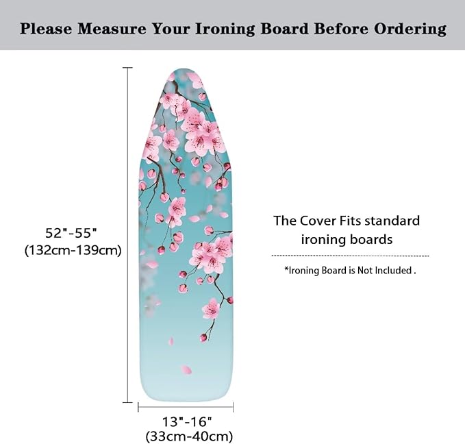 Flashideas Pink Floral Iron Board Cover Standard Size Ironing Board Cover with Elastic Edges Home Decoration Table Top Ironing Board Cover and Pad 15x54