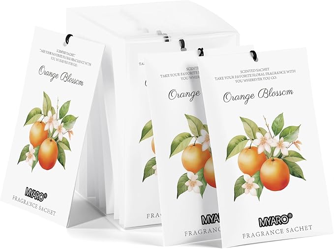 MYARO 12 Packs Orange Scent Sachets for Closet Dresser Drawer Bathroom Odor Deodorizer Car Air Frehener Fresh Home Fragrance