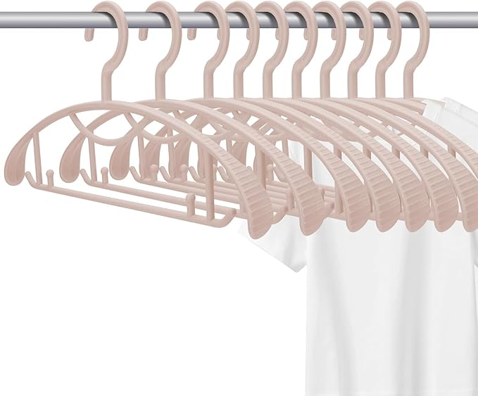Extra Wide Shoulder Sweater Hangers 10 Pack, Width 2.8cm Thick Plastic Suit Hanger for Men Women, Curved Clothes Hangers no Shoulder Bump Ideal for Bedroom Everyday Use (Pink)