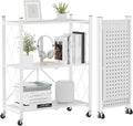 ALANNG Storage Shelves with Wheels, Bookshelf with Storage, No Assembly Metal Rack Cart for Kitchen, Office, Laundry, Garage (3 Tier, White)