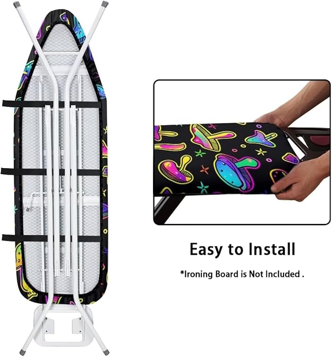 Flashideas Colored Mushroom Ironing Board Cover and Pad 15x54 Inch Standard Ironing Board Cover with Elastic Edge and Hook and Loop Fasteners Scorch and Stain Resistant Cotton