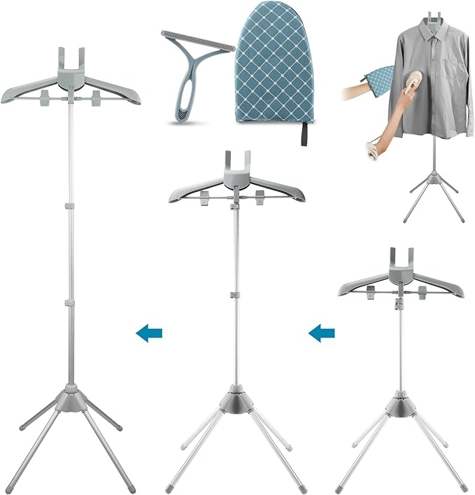 Garment Steamer Hanger, Steamer Stand with Ironing Glove & Lint Remover, Adjustable Handheld Clothes Steamers Rack for Home