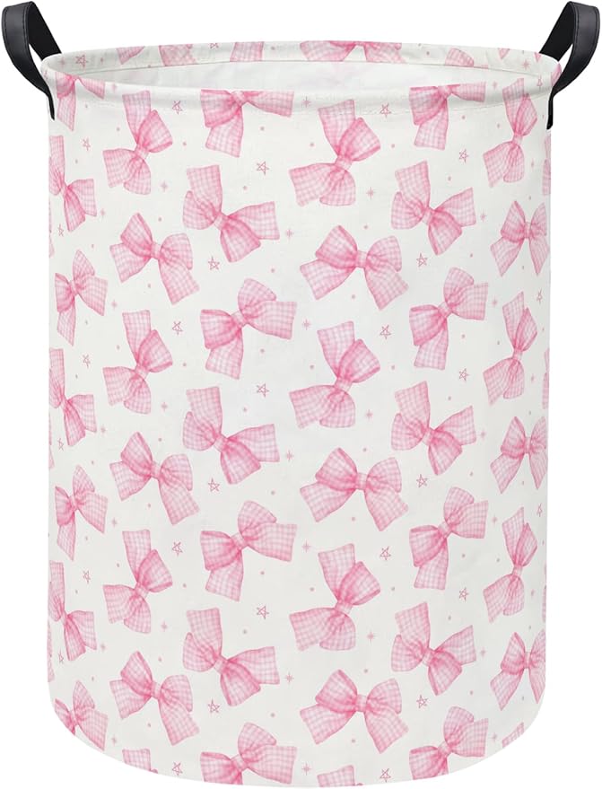 Baby Laundry Hamper kids laundry Basket Waterproof Storage Bin for Bedroom Toy Clothes Organizer Basket Woodland Animals Room Décor(Pink Bowknot)
