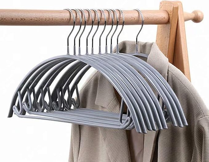 ATOLY Premium Hangers (Pack of 10) Heavyduty- Non Slip No Shoulder Bump Suit Hangers-Chrome Hooks, Space Saving Clothes Hangers, Rounded Hangers for Coat, Sweater, Jackets, Pants,Gray