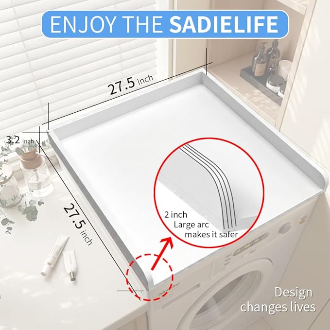 Washer Dryer Countertop Only, 27.5" x 27.5" Laundry Room Countertop for Folding, Washer and Dryer Countertop Single with Non-Slip Pads, Easy Install Washer and Dryer Topper with Edge Rails White