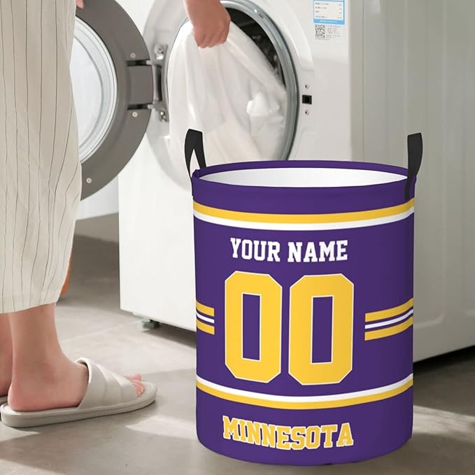 Custom Minnesota Laundry Hamper Personalized Laundry Basket Customized Name And Number Collapsible Storage Basket for Bedroom Bathroom Living Room Gifts