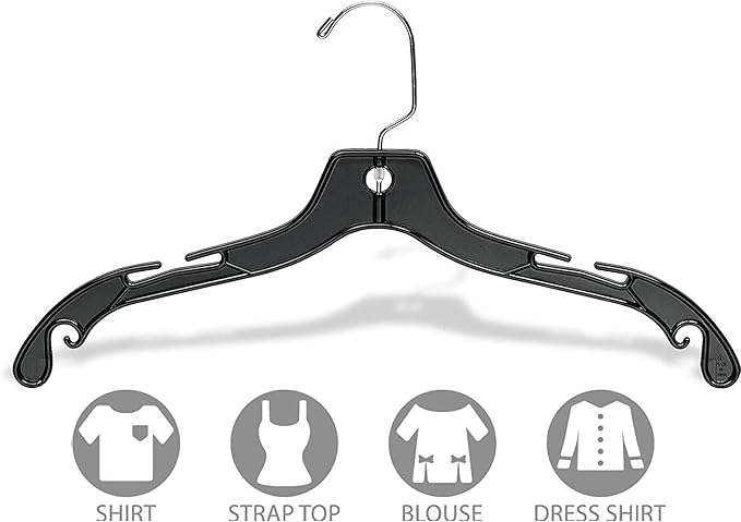Hangon Clothes Hangers Plastic Set of 100 Pcs Heavy Duty Hanger - 17 Inch - Dress, T-Shirts, Shirt Closet Organization Solution Black Hanging for Home, Retail Easy to Use and Durable