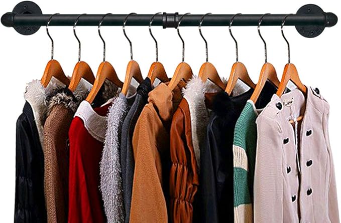 TLBTEK Industrial Pipe Clothes Rack,Black Iron Bathroom Kitchen Towel Bar,Vintage Farmhouse DIY Wall Mounted Pot Bar Rack, Detachable Kitchen Utensils Hanger (31.5 Inch)