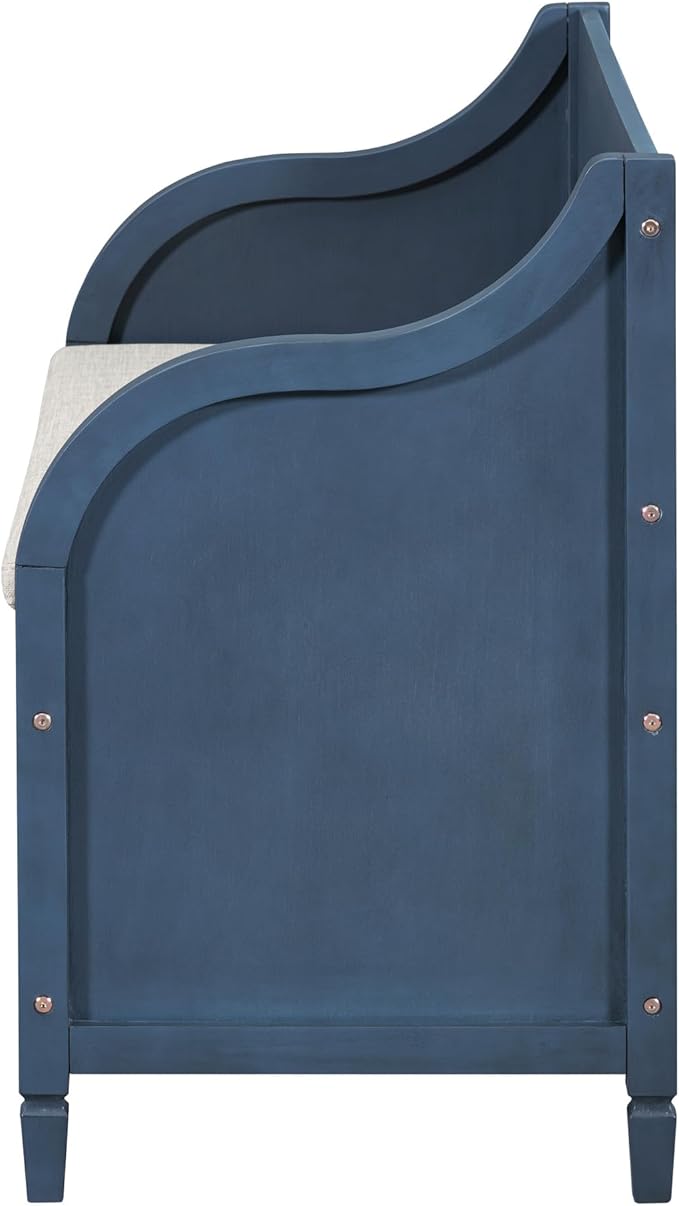 42" Rustic Storage Bench Entryway Bench Shoe Cabinet Ottoman with Safety Hinge, Removable Seat Cushion & Hidden Storage Space for Hallway Entryway Living Room Mudroom End of Bed (Antique Navy)