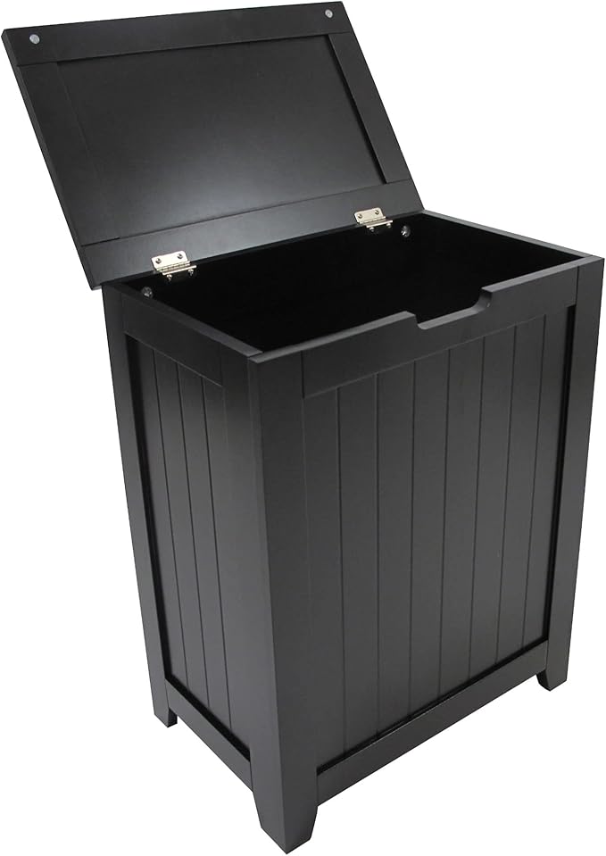 Redmon Clothes Hamper with Lid, Country Wainscot Style Freestanding Laundry Basket, Black