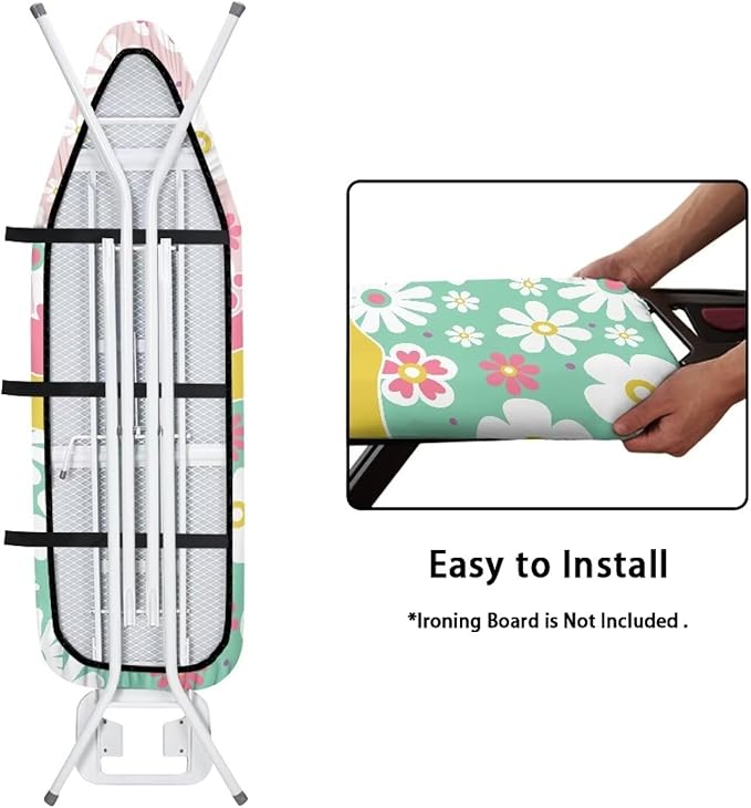 Daisy Floral Ironing Board Cover with Elastic Edge Table Top Ironing Board Cover Extra Wide Iron Board Cover Easy to Install Ironing Accessories 54x15 inches