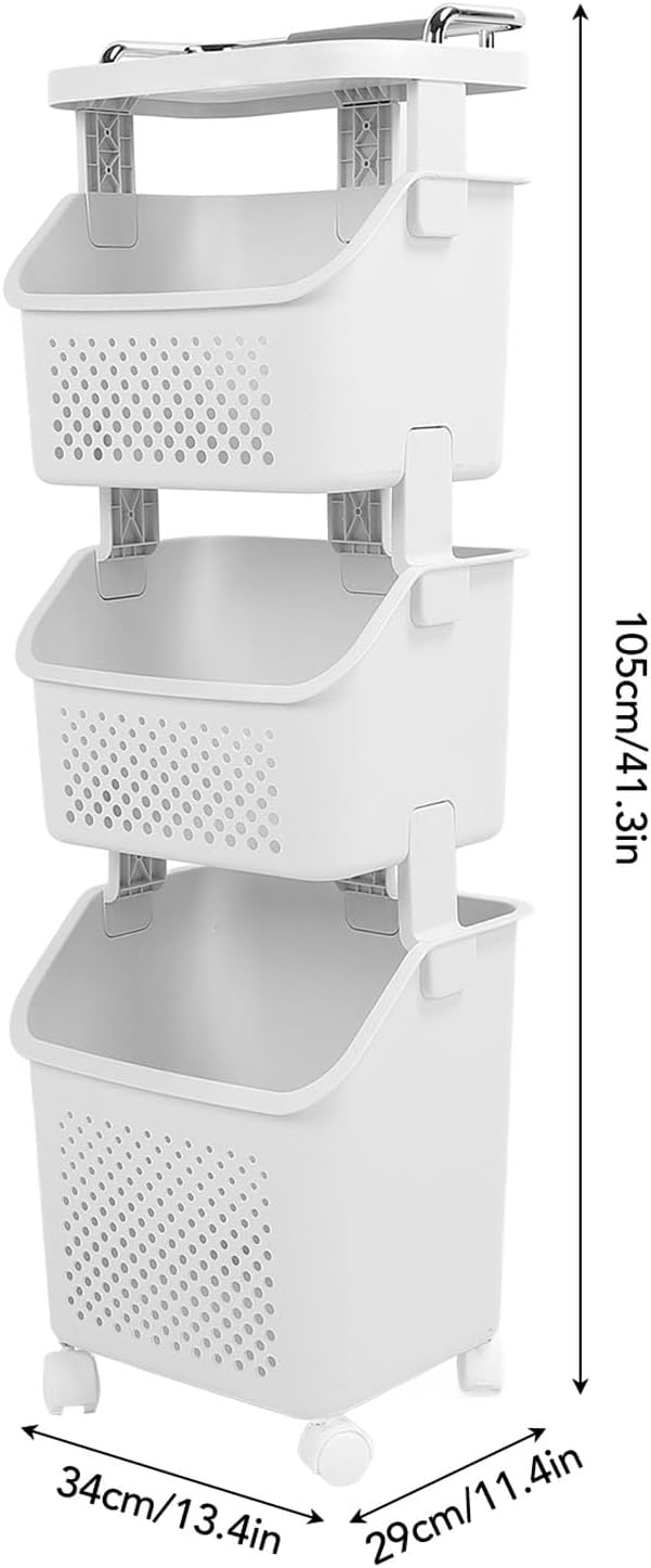 3 Tier Laundry Basket Organizer with Wheels, Tiered Laundry Basket Organizer, with Portable Storage Baskets, for Kitchen Bathroom Bedroom Laundry Room