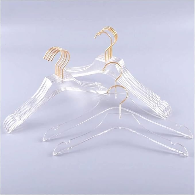 10 Pcs Clear Acrylic Hanger Crystal Clothes Hanger with Gold Hook Non-Slip Transparent Formal Dress Standard Hanger