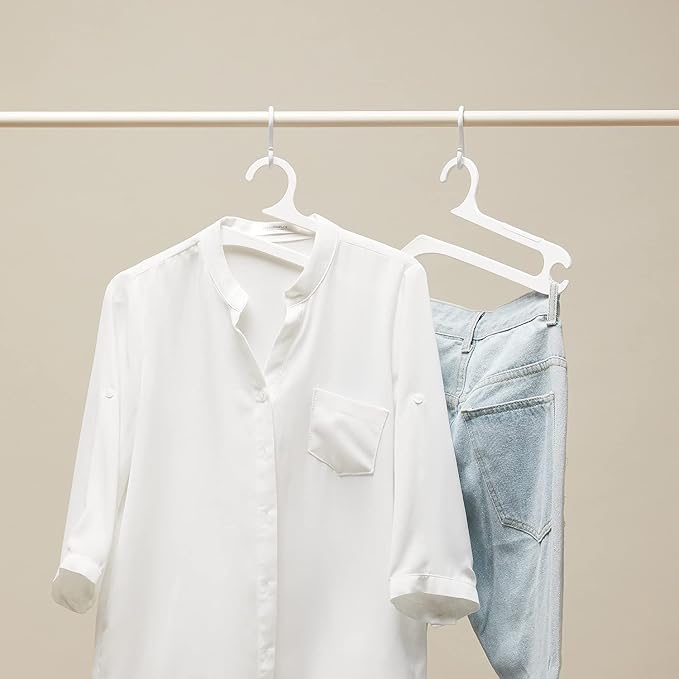 Hurdle Hanger, International Design Patented, No Stretch Neck, Organizes in 1 Second, Space-Saving, Heavy-Duty, Non-Slip, Multi-Functional Hooks, Clothes Hangers, Belt, Tie, White Medium - Pack of 10