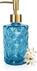 Blue Glass Soap Dispenser, Bathroom Shower & Shampoo Dispenser, Foam Hand Soap Dispenser with Gold Pump,11Oz/330ml Refillable Kitchen Dish Soap Bottle for Home Hotel